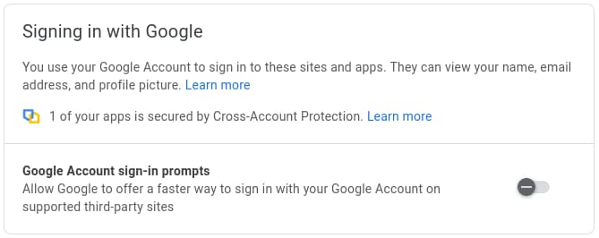 Turn Off Google Account sign-in prompts
