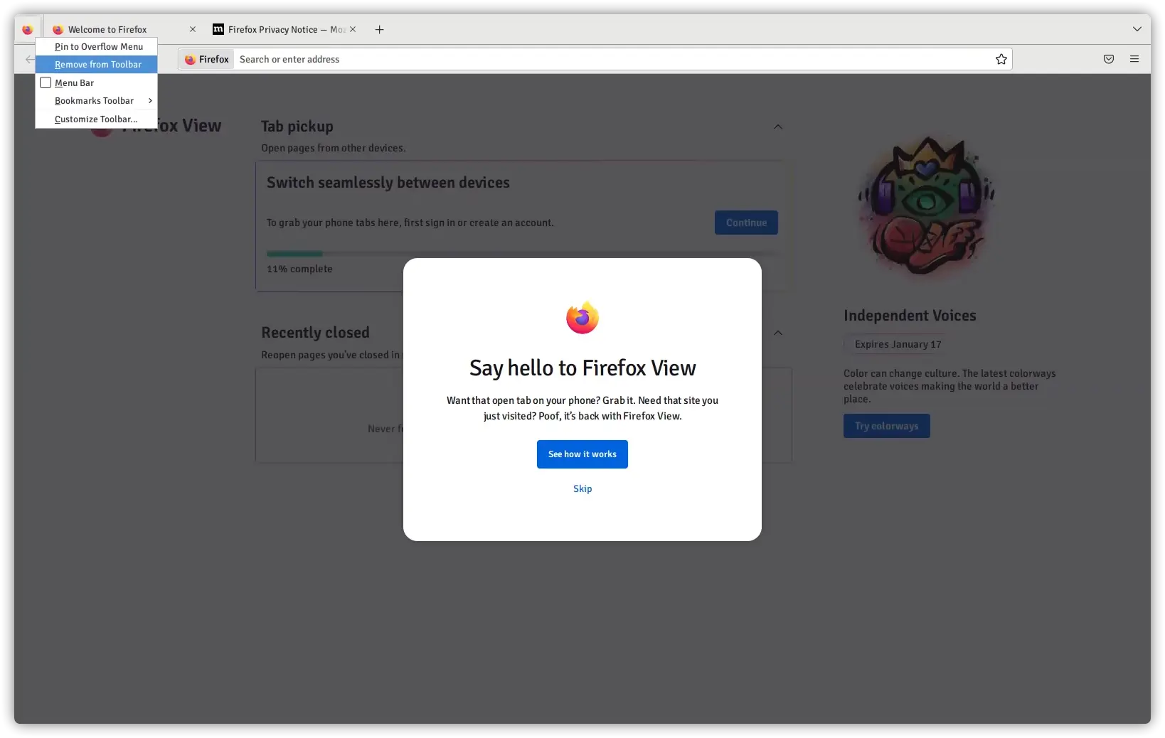 Remove Firefox View