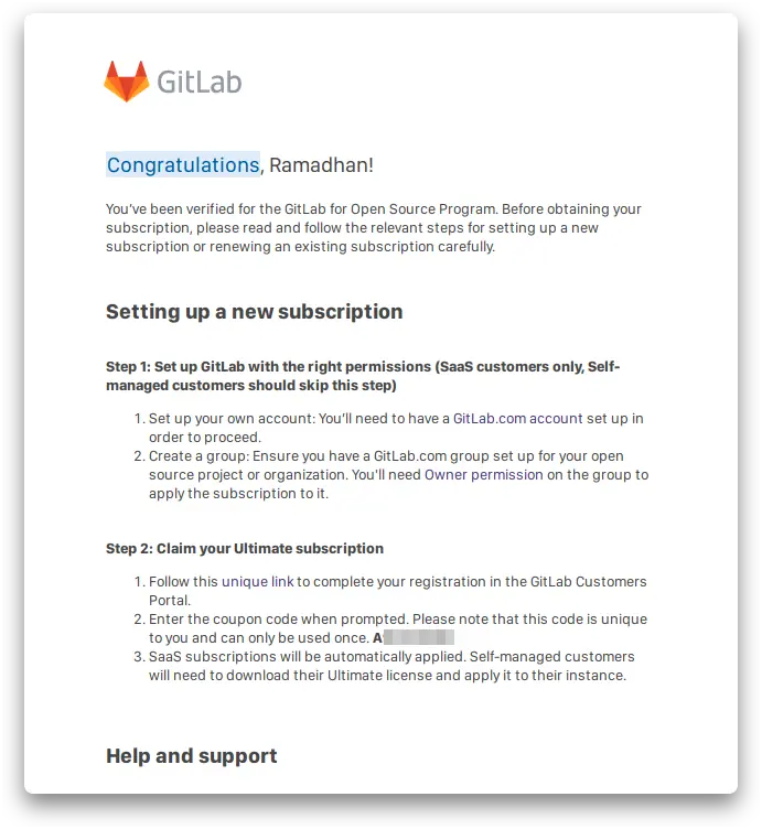 Verification Email GitLab for Open Source